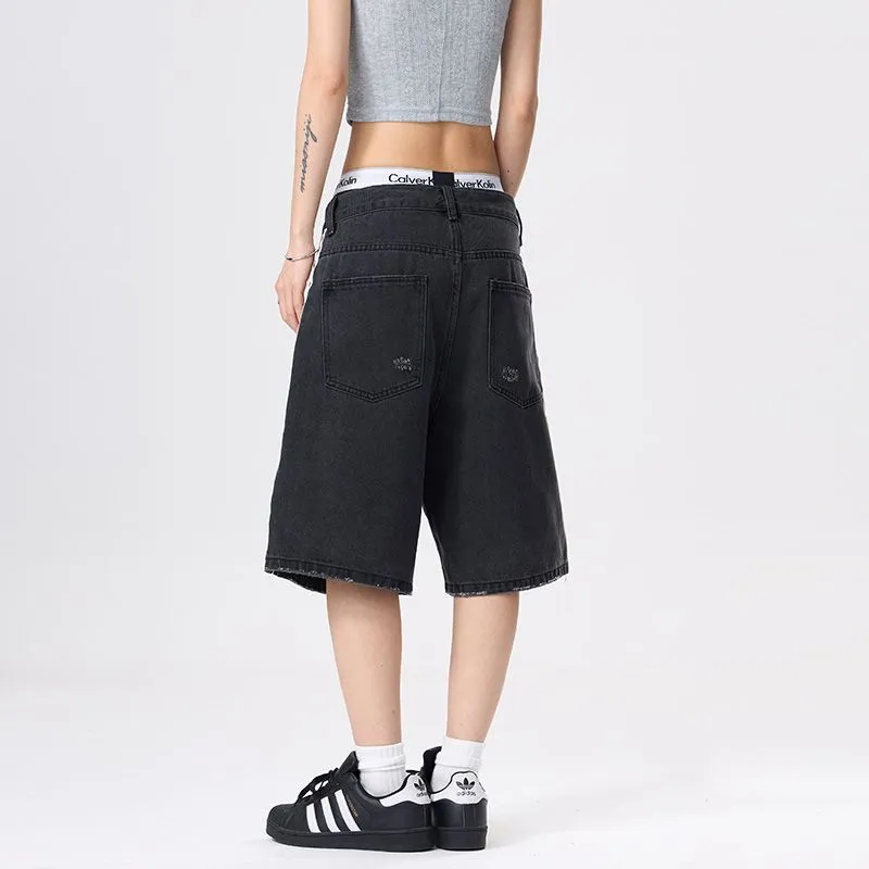BENGEN Denim Shorts Unisex Black-2