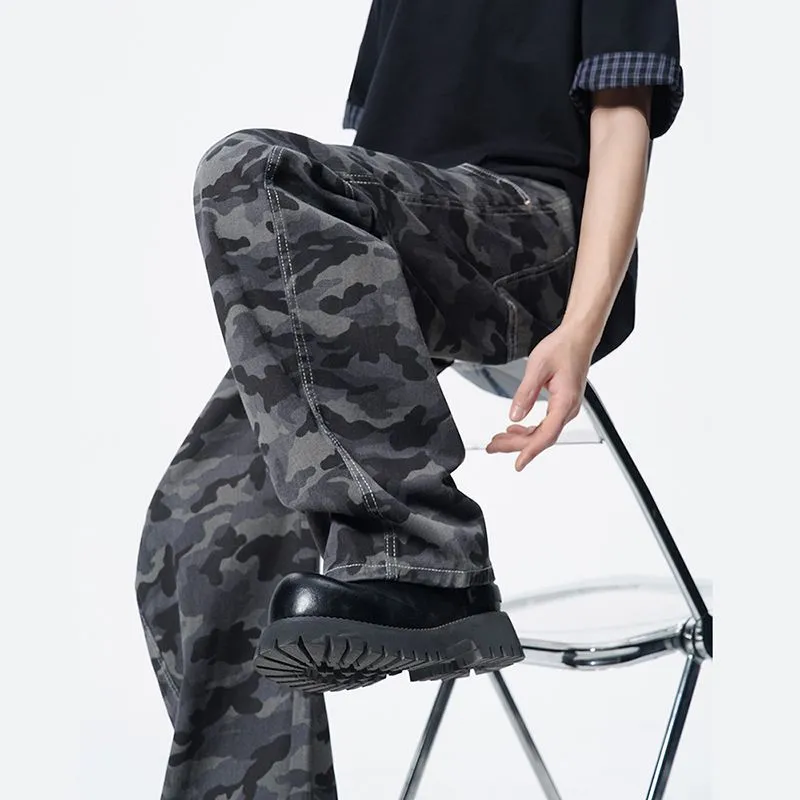BENGEN Cargo Pants Unisex Camouflage Gray-4