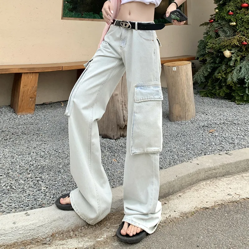 BENGEN Cargo Pants Unisex White-6