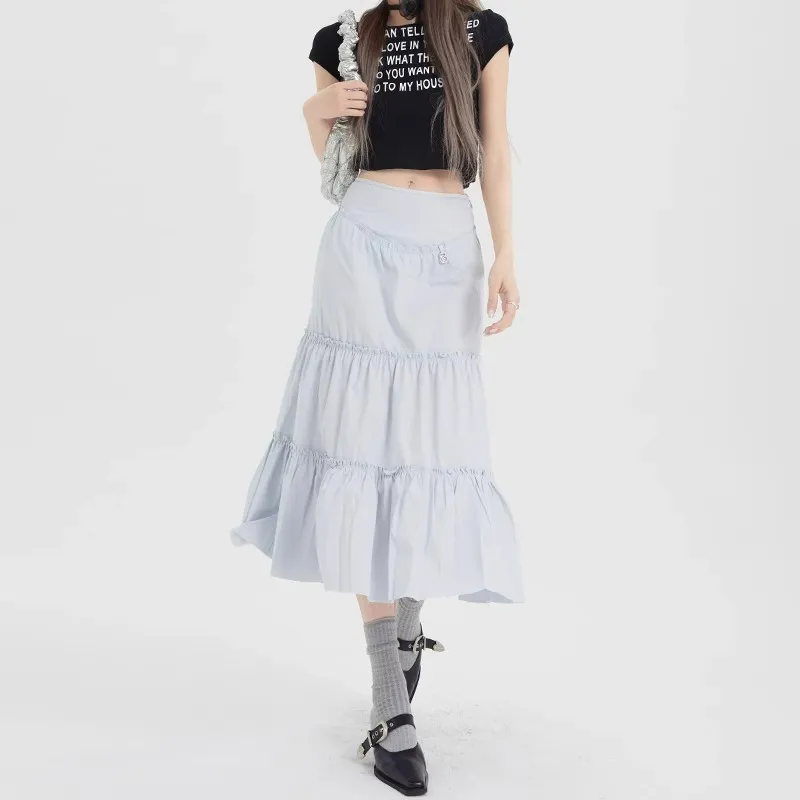 BENGEN Casual Long Skirt Women's Ice Blue-3