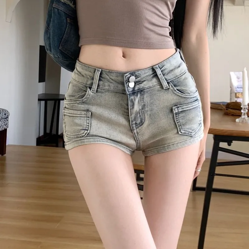 BENGEN Denim Shorts Women's Nostalgic Blue-6