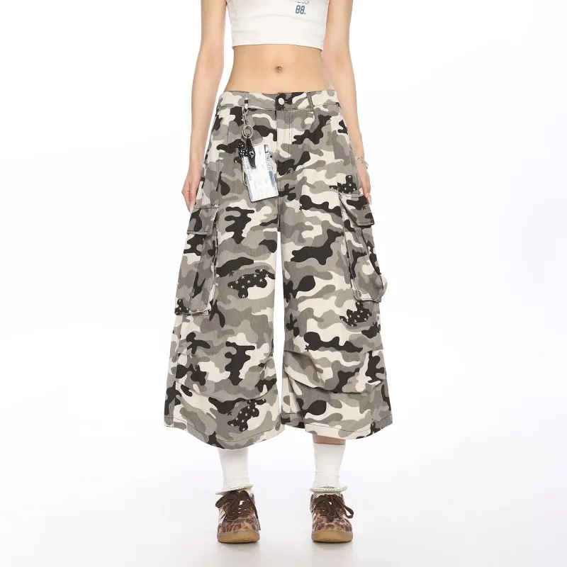 BENGEN Denim Shorts Women's Camouflage-2