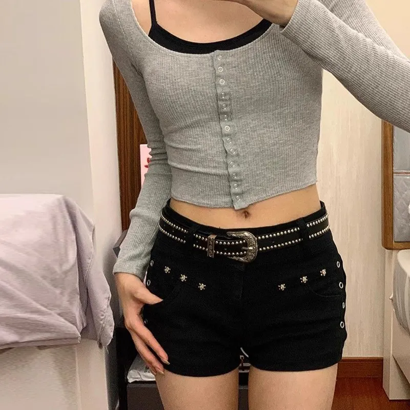 BENGEN Denim Shorts Women's Black-4