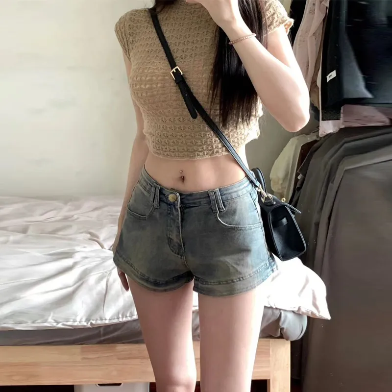 BENGEN Denim Shorts Women's Blue-3