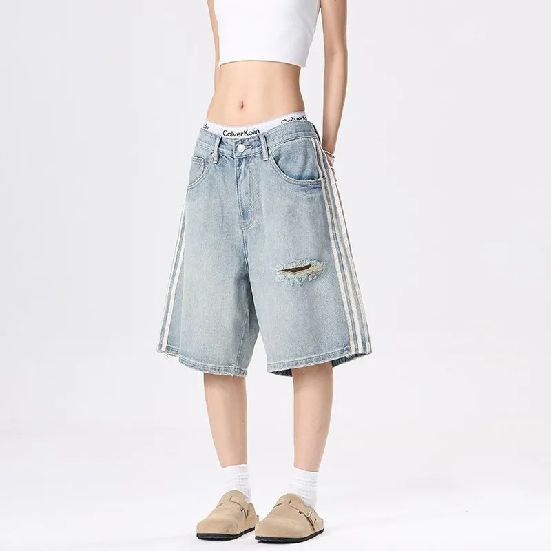 BENGEN Denim Shorts Unisex Light Blue-3