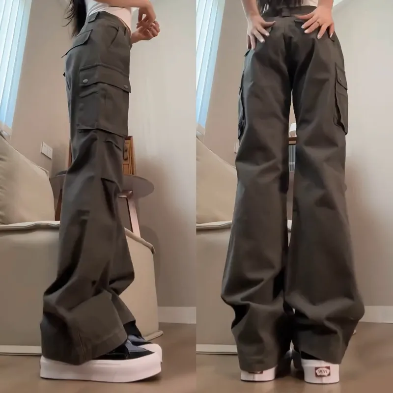 BENGEN Cargo Pants Women's Brown Gray-3