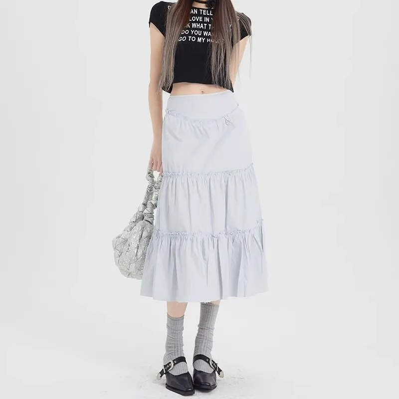 BENGEN Casual Long Skirt Women's Ice Blue-1