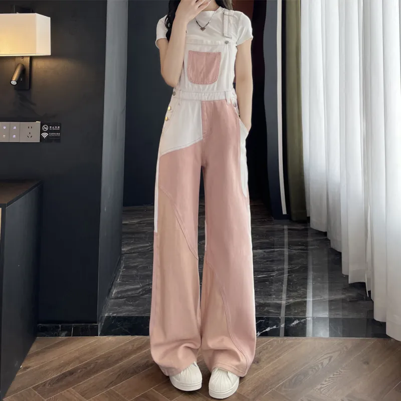BENGEN Overalls Women's White Pink-1