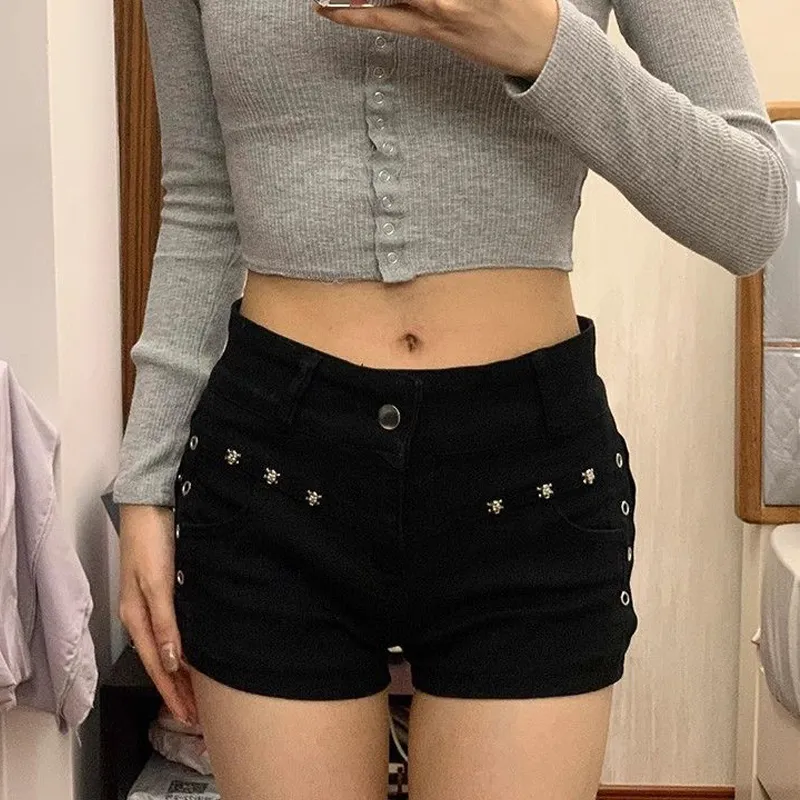 BENGEN Denim Shorts Women's Black-1