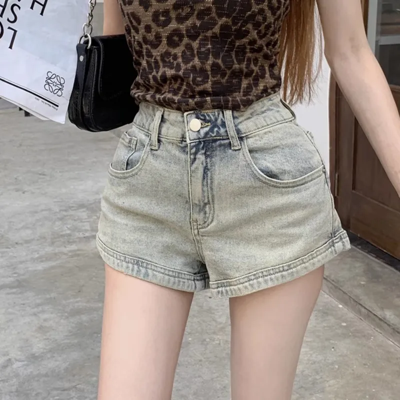 BENGEN Denim Shorts Women's Graphite Yellow-5