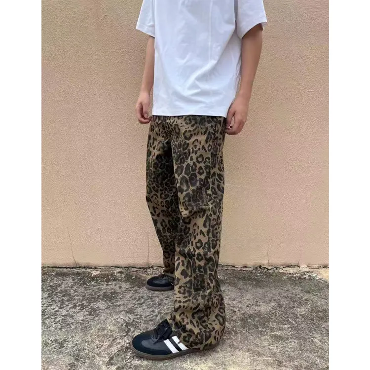 BENGEN Jeans Unisex Yellow Leopard Print-3
