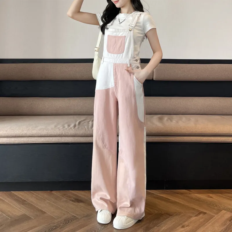 BENGEN Overalls Women's White Pink-2