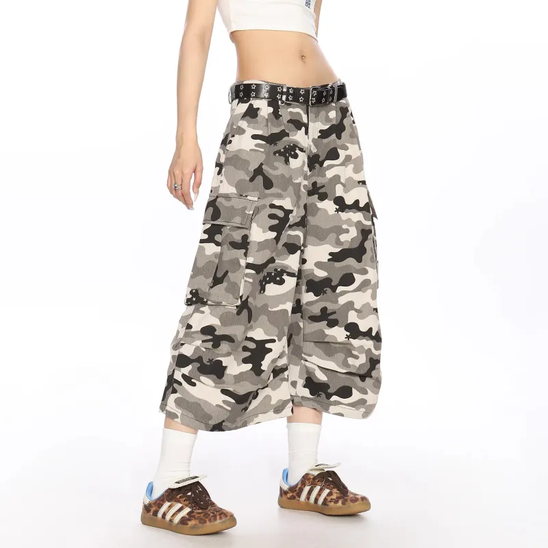 BENGEN Denim Shorts Women's Camouflage-3