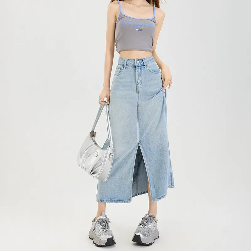 BENGEN Denim Long Skirt Women's-7