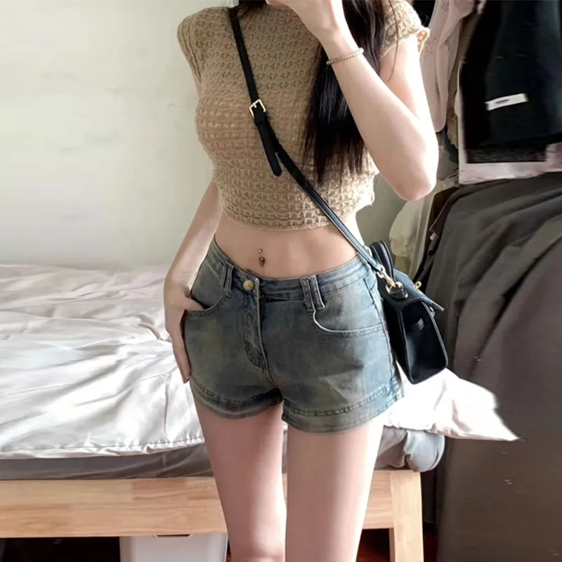 BENGEN Denim Shorts Women's Blue-5