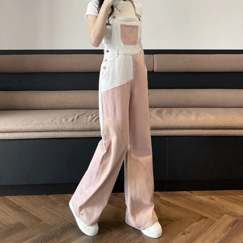 BENGEN Overalls Women's White Pink-4