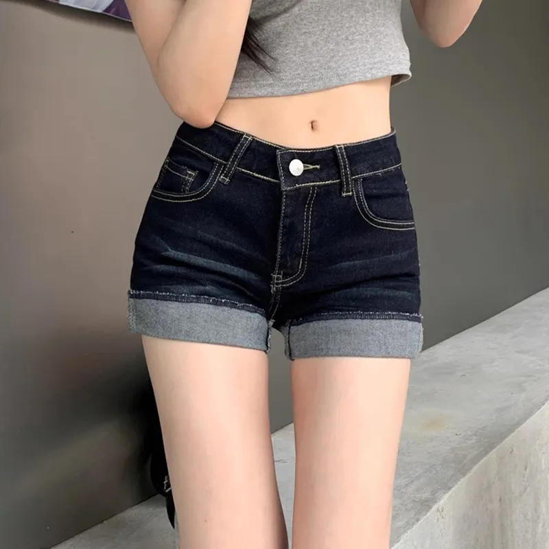 BENGEN Denim Shorts Women's Dark Blue-2