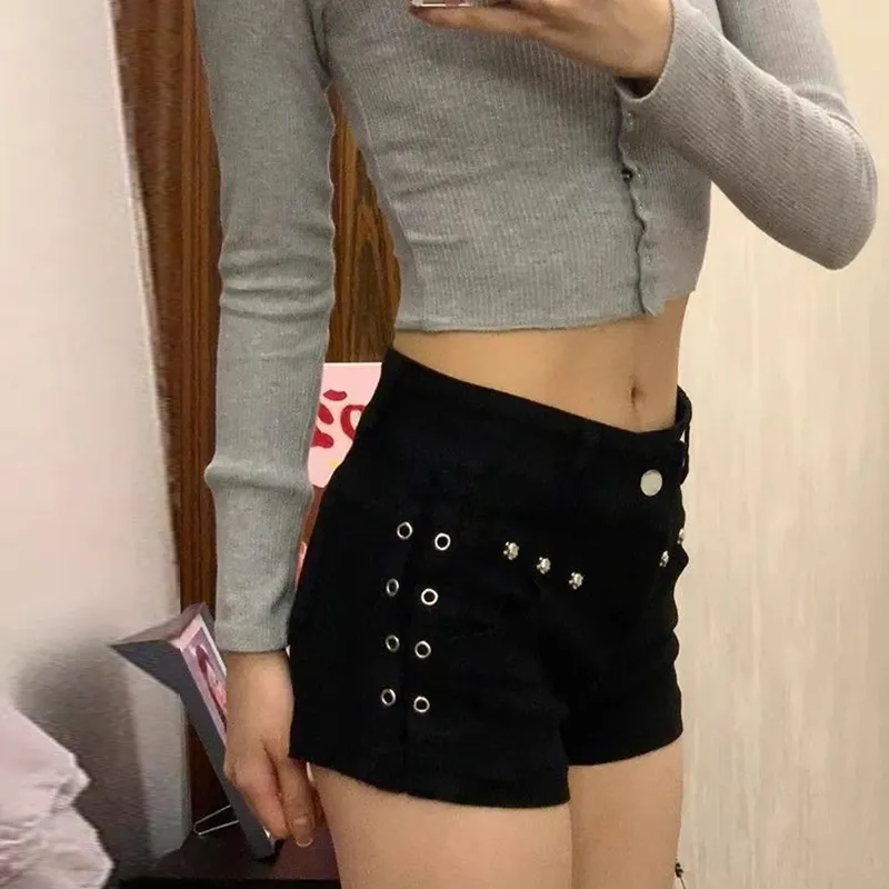 BENGEN Denim Shorts Women's Black-3