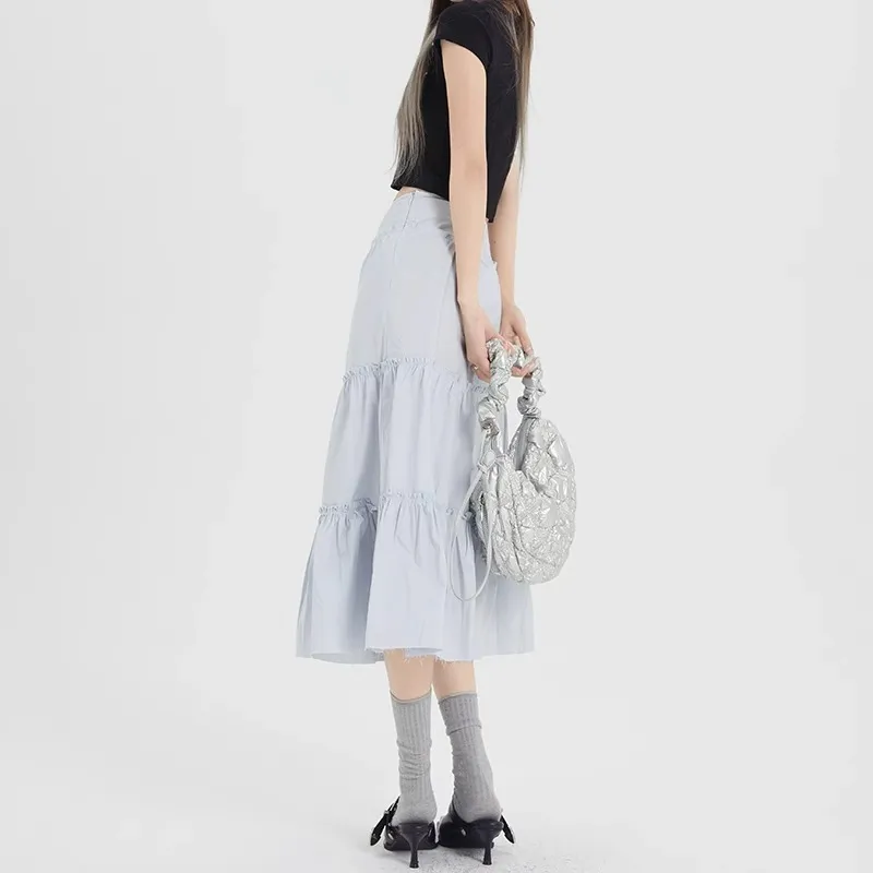 BENGEN Casual Long Skirt Women's Ice Blue-2
