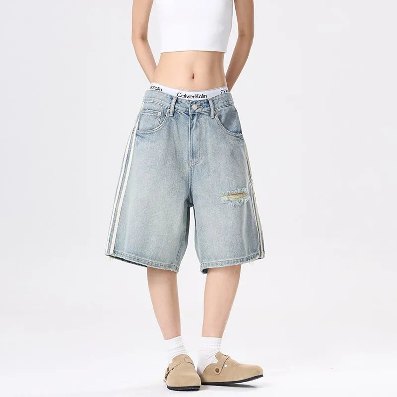 BENGEN Denim Shorts Unisex Light Blue-2