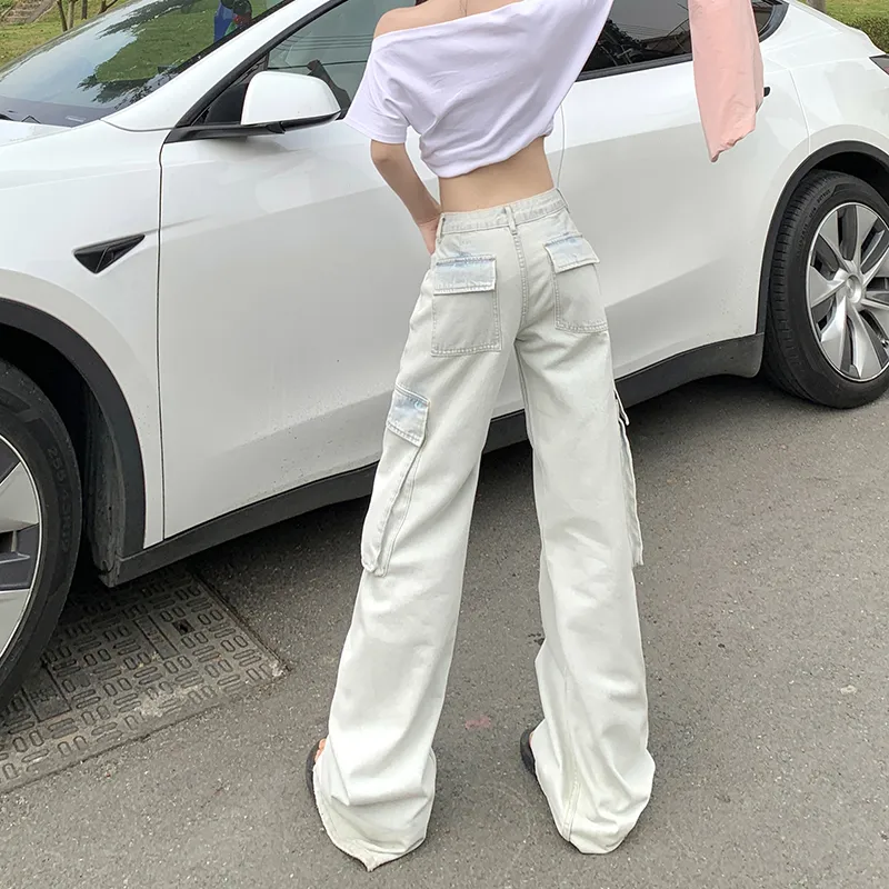 BENGEN Cargo Pants Unisex White-2
