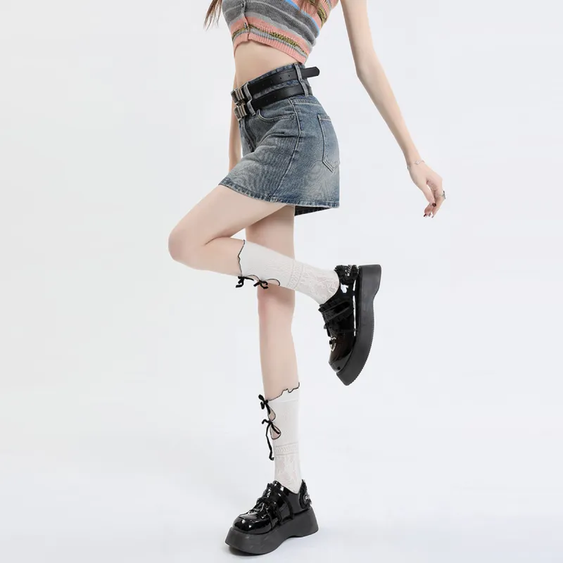 BENGEN Denim Short Skirts Women's Vintage Blue-6