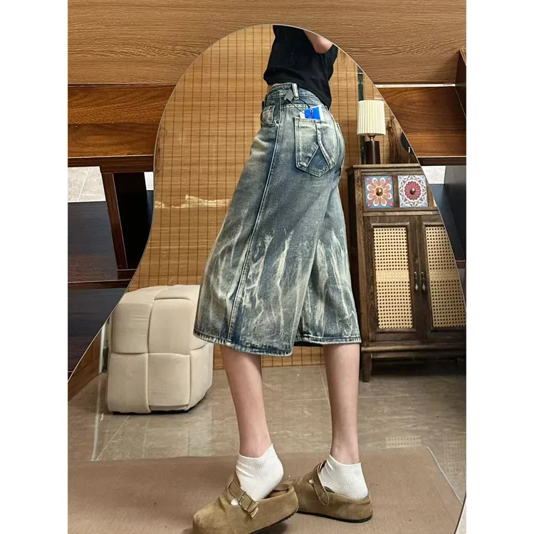 BENGEN Denim Shorts Unisex Blue-2