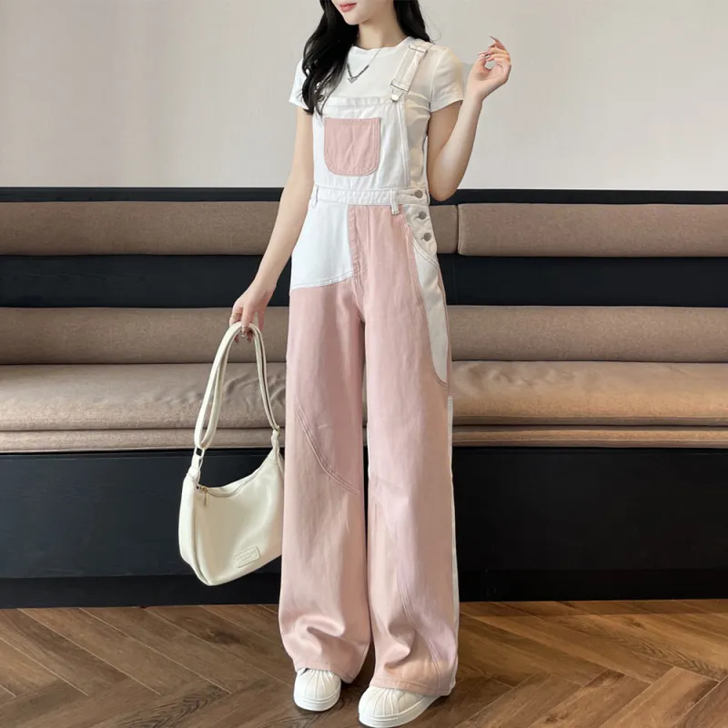 BENGEN Overalls Women's White Pink-3