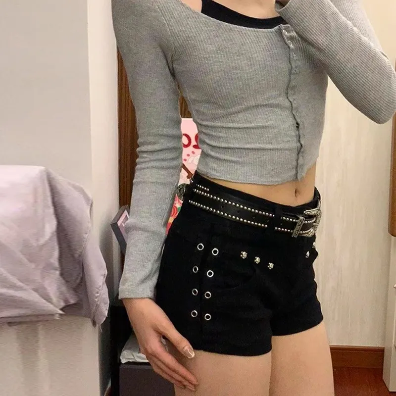 BENGEN Denim Shorts Women's Black-2