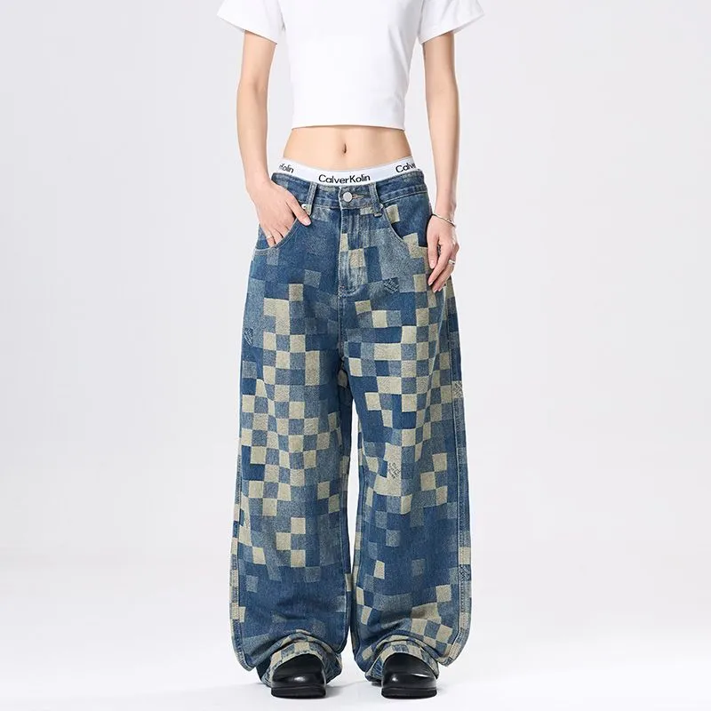 BENGEN Jeans Unisex Checkerboard Blue-2