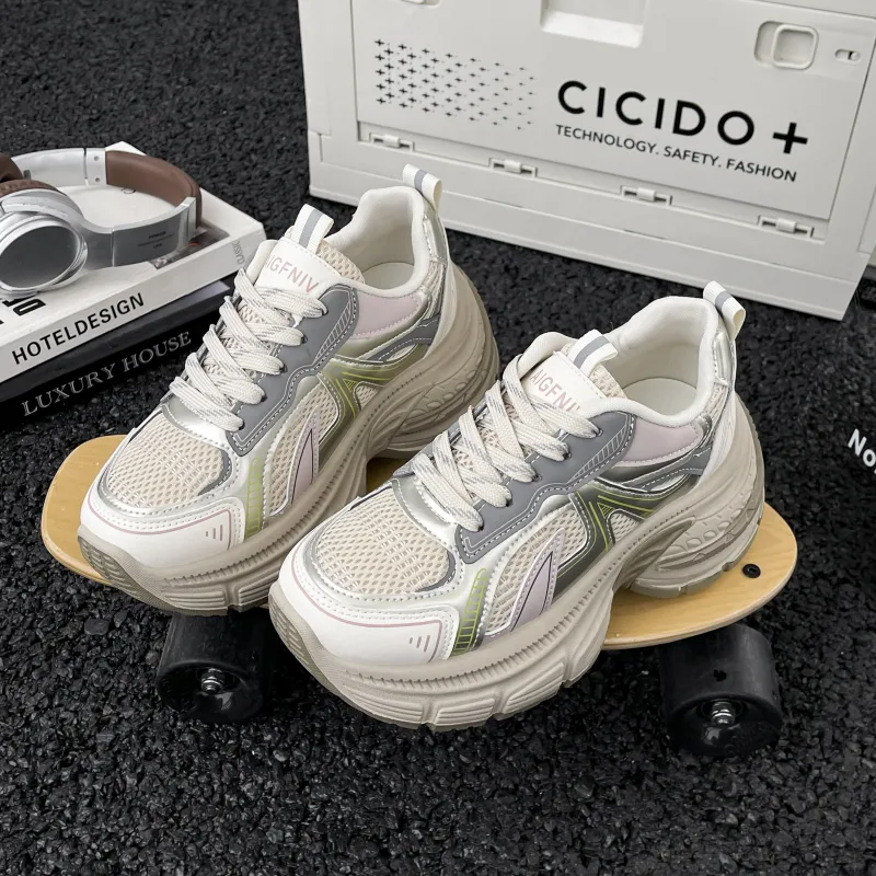 DGUMI Slip Resistant, Abrasion Resistant, Breathable Coverage Low Top Chunky Sneakers Women's-5