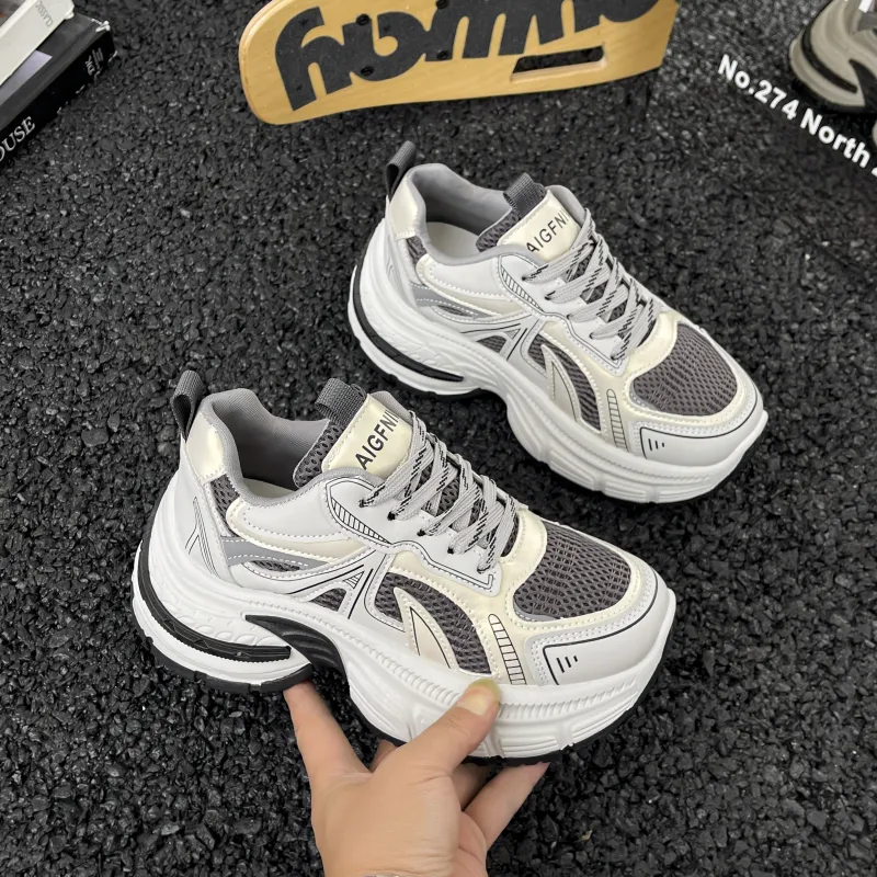 DGUMI Slip Resistant, Abrasion Resistant, Breathable Coverage Low Top Chunky Sneakers Women's-15