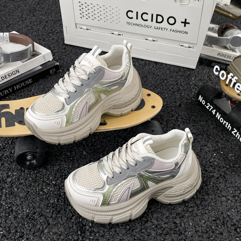 DGUMI Slip Resistant, Abrasion Resistant, Breathable Coverage Low Top Chunky Sneakers Women's-6