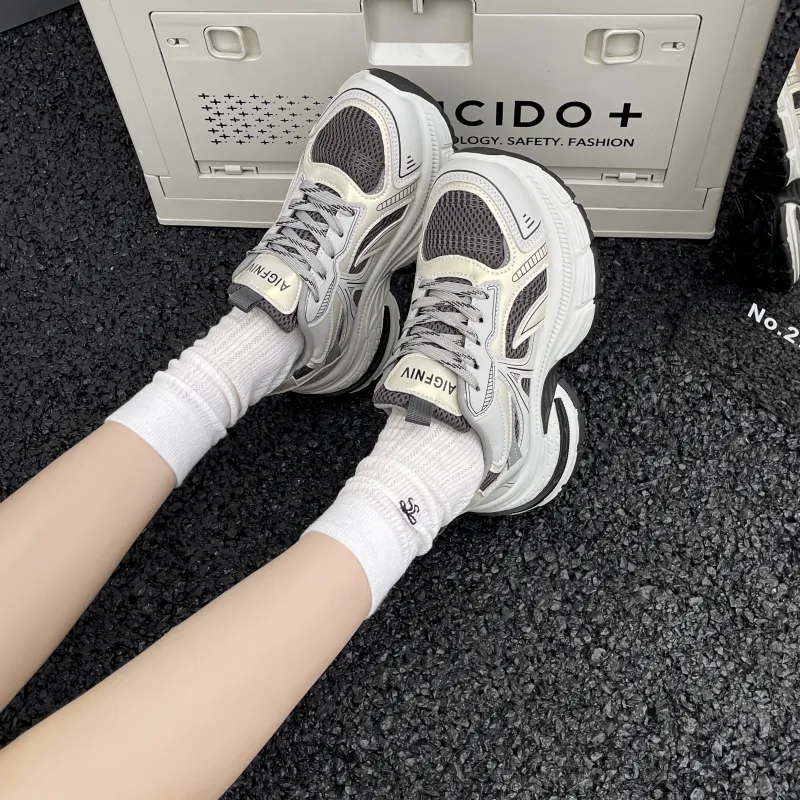 DGUMI Slip Resistant, Abrasion Resistant, Breathable Coverage Low Top Chunky Sneakers Women's-16