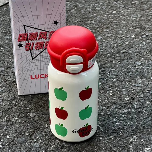 XZAN Apple Stylish Dual Use Insulated Cup Straw Cup For Office Commute And Home Red 500ml
