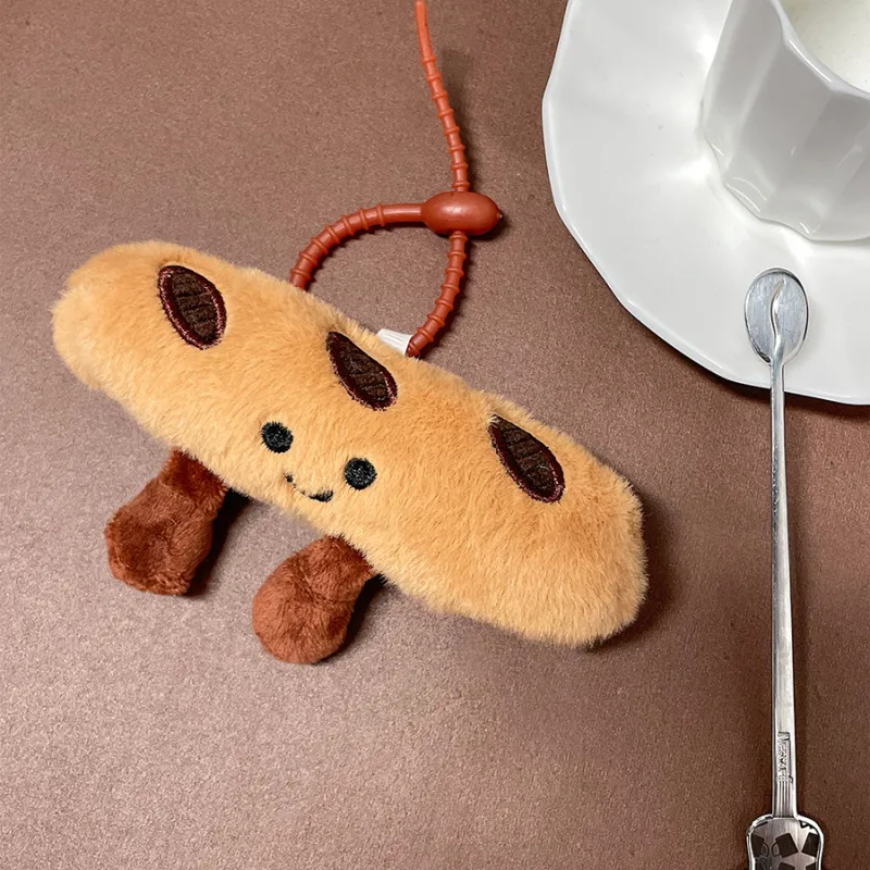 XZAN Cartoon Doll Bag With Bag Charm Keychain Baguette Food Plush Toy, Creative Accessory-1