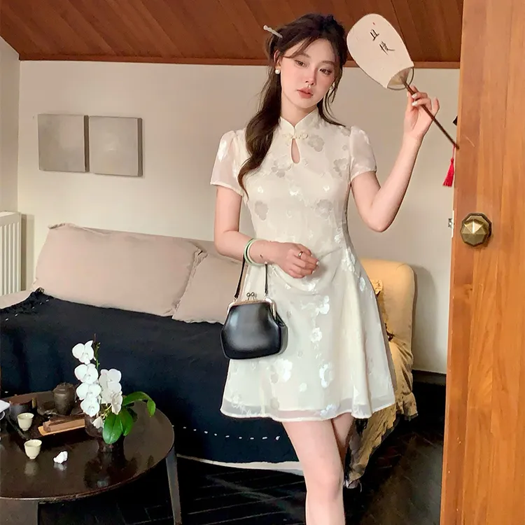 Pa33word Short Sleeved Dress Women's Beige Apricot-30