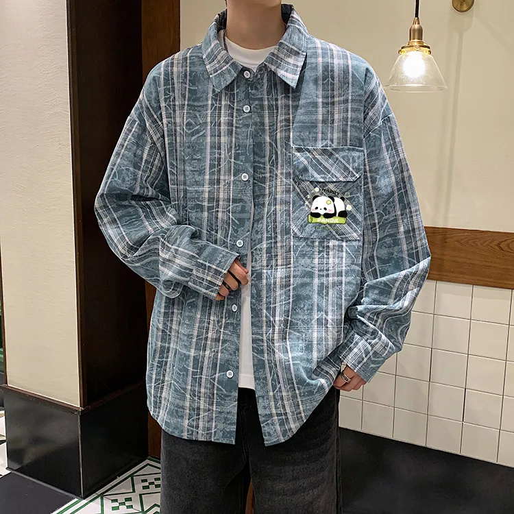 PANDA BASE Shirt Unisex Blue Plaid-2