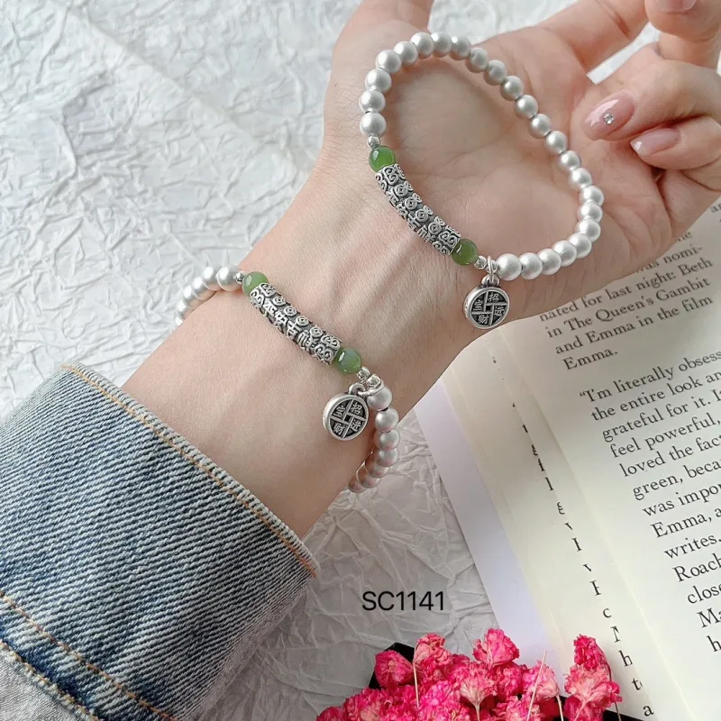 Silver Arashi 999 Fine Silver Sterling Silver Beaded Bracelet Women's-1