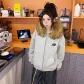 Gray, Fleece-Lined, Brown Fur Collar