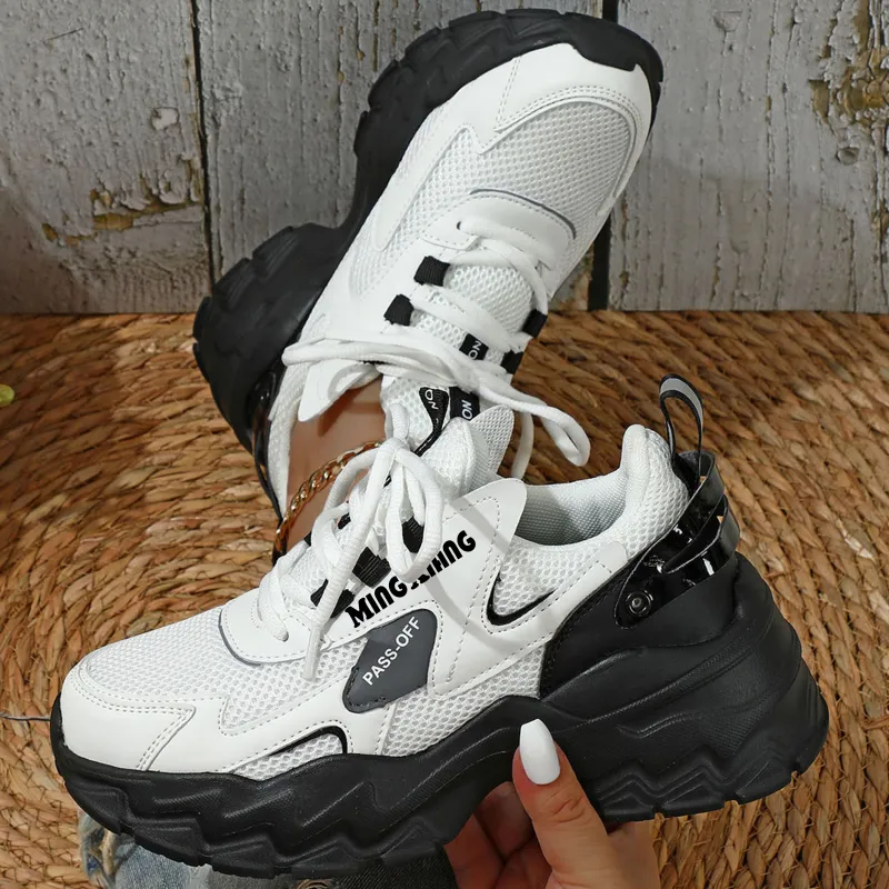 Singing Breathable Lightweight Height Increasing Low Top Chunky Sneakers Unisex-3