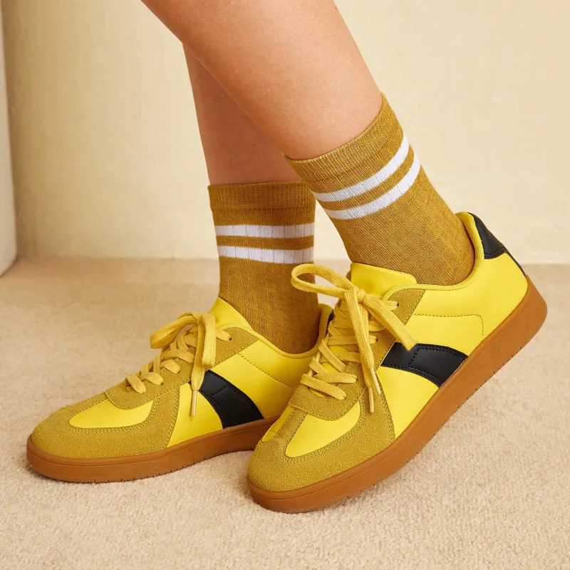 Singing Anti Slip And Wear Resistant Lightweight Low Top Skateboard Shoes Unisex Yellow-2