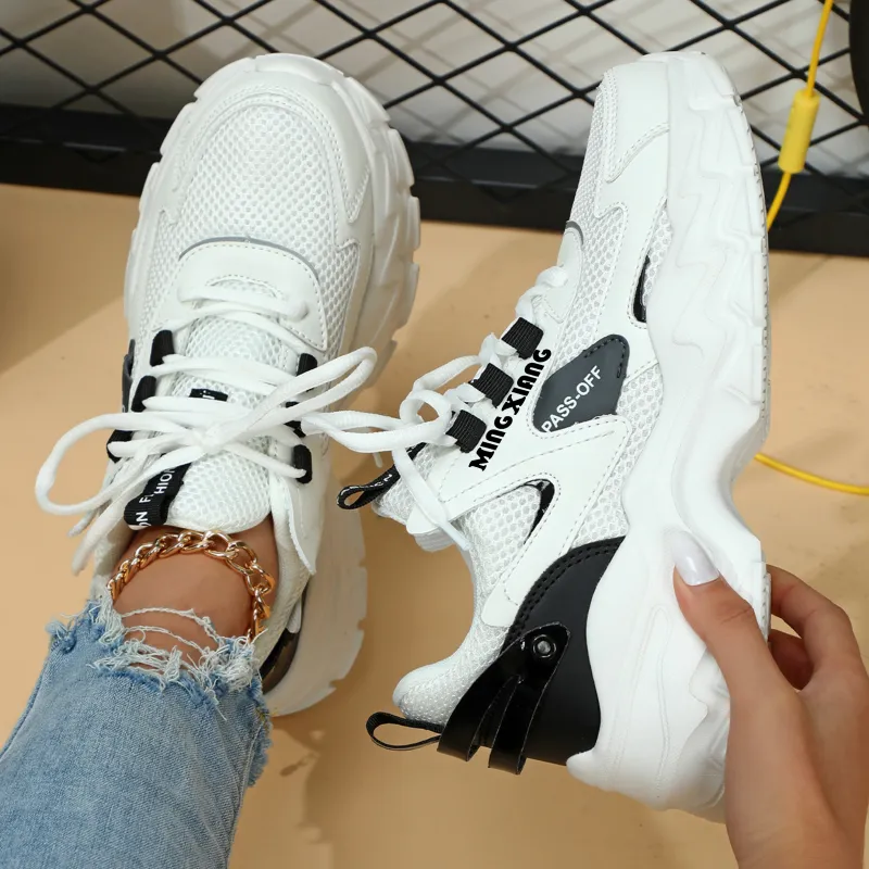 Singing Breathable Lightweight Height Increasing Low Top Chunky Sneakers Unisex-9