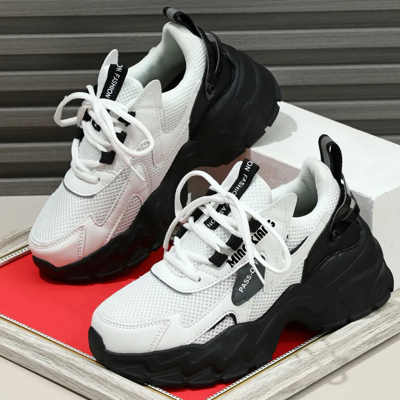 Singing Breathable Lightweight Height Increasing Low Top Chunky Sneakers Unisex-2