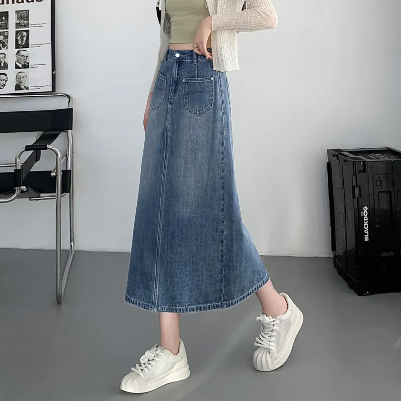 Tonlion Denim Long Skirts Women's Medium Blue-6