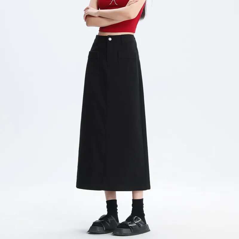 Tonlion Denim Long Skirts Women's Black-3