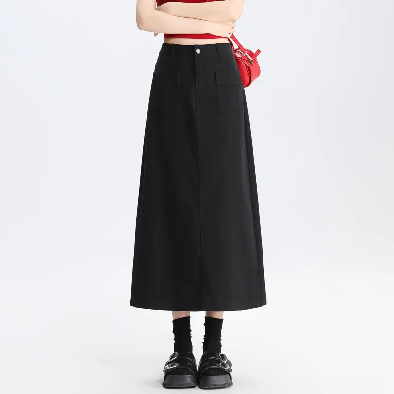 Tonlion Denim Long Skirts Women's Black-6