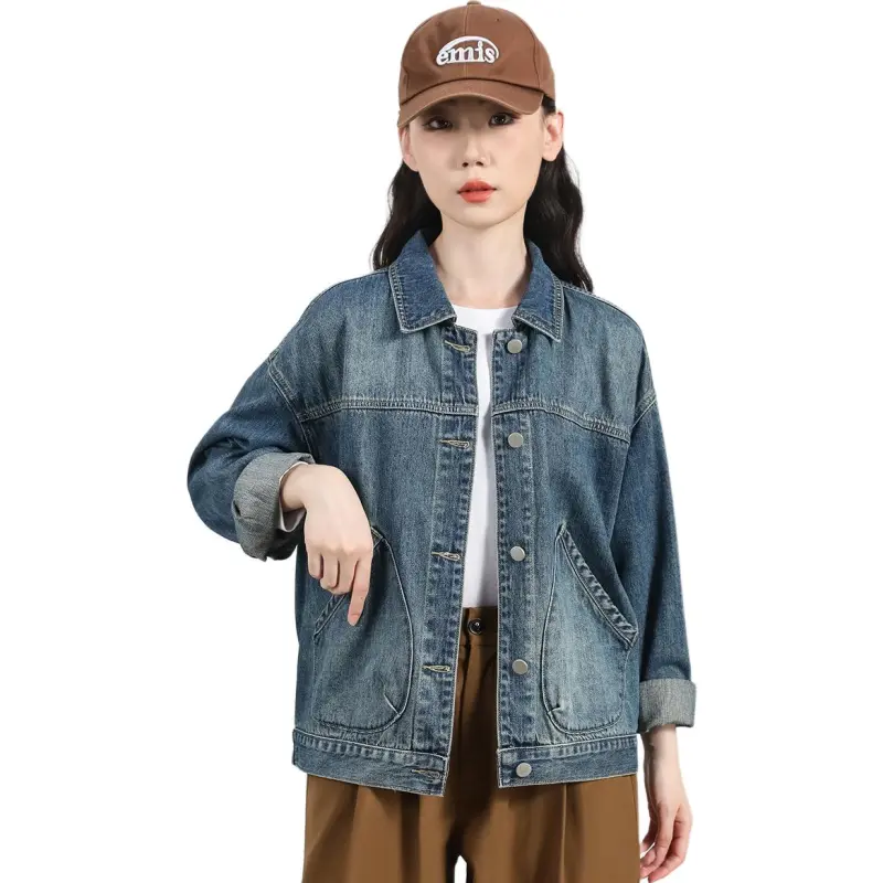 Tonlion Denim Jacket Women's Vintage Blue-3