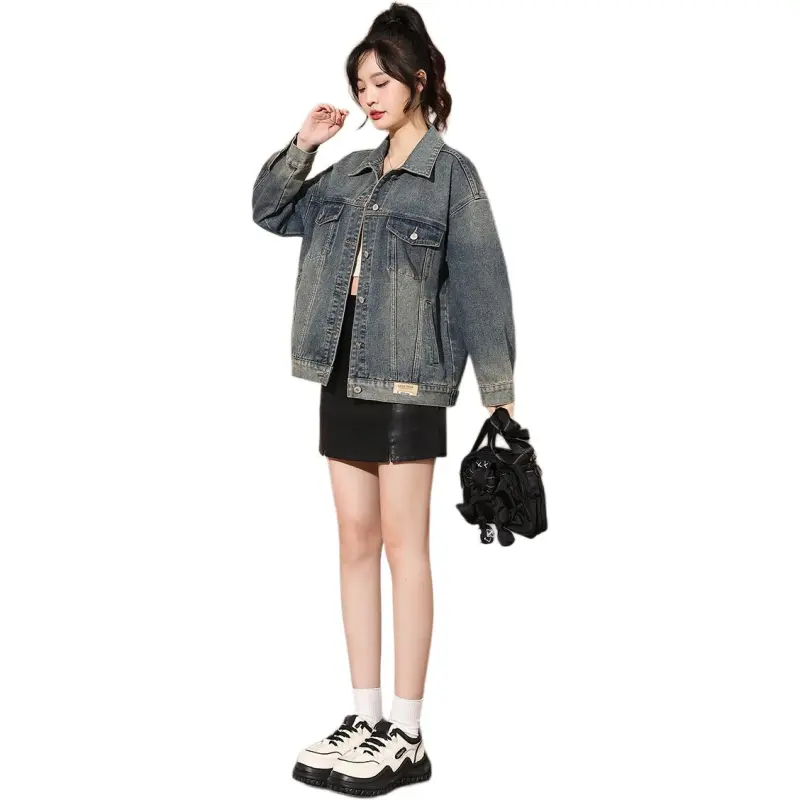 Tonlion Denim Jacket Women's Vintage Blue-5