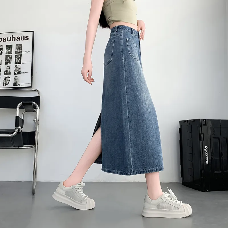 Tonlion Denim Long Skirts Women's Medium Blue-2